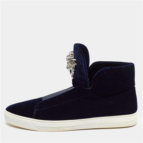 versace medusa dark blue velvet high top sneakers|Versace platform medusa.